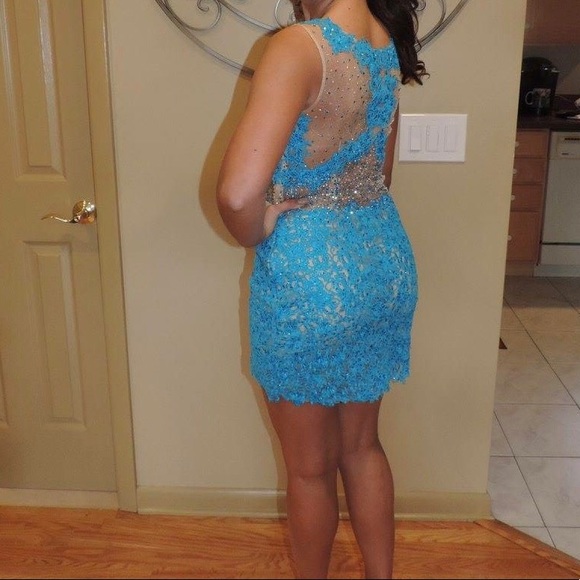 DAVE & JOHNNY ELECTRIC BLUE SPARKLY PROM DRESS - Picture 6 of 6